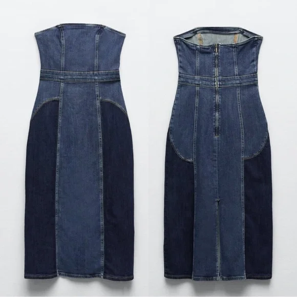 Zara Blue Patchwork Denim Dress - Picture 16 of 17